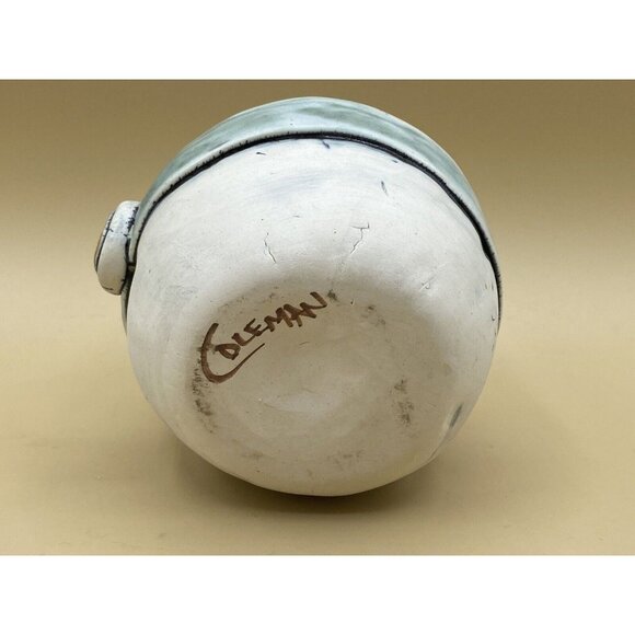 Ed & Kate Coleman Studio Pottery 5” Bud Vase Whimsical Belted Egg Abstract - Picture 2 of 11